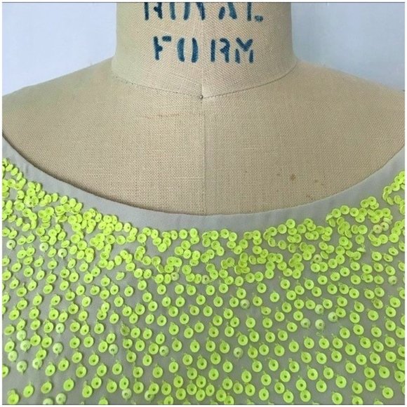 HOST PICK ❤️ LOFT TAUPE NEON YELLOW SEQUIN SLEEVELESSS DRESS DRESS XL PETITE NWT - Picture 7 of 12